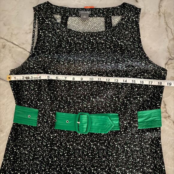 Ann Taylor Silk Blend Textured Black Green Belted Sleeveless Layering Top Sz 10 - Picture 6 of 9